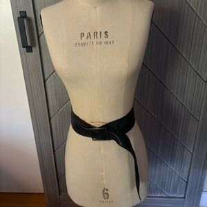 Kemestry Black Wrap Leather Belt with Silver Square Buckle Small